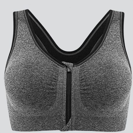 Mysha Women's Front Zipper Lightly Padded Non-Wired Sports Bra with Removable Pads (Grey)